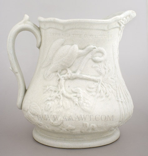 Ironstone Pitcher, Civil War Commemorative, Shooting of Col. Ellsworth
Probably Millington and Astbury (Apparently Unsigned)
Trenton, New Jersey
Circa 1860 to 1865, entire view